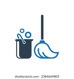 Mop And Bucket Icon on white background