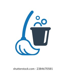 Mop And Bucket Icon on white background