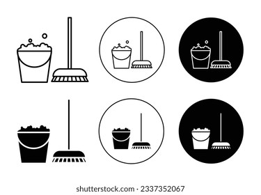 Juego de iconos de bucle y cubo. símbolo vector escoba de limpieza en color negro.