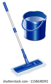 Mop and bucket. Isolated on white background. Vector illustration.