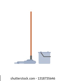 Mop and bucket isolated. swob with rag. Janitor Accessory 