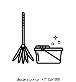 Mop with bucket line icon. Home and office cleaning service vect