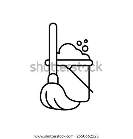Mop and bucket line icon. linear style sign for mobile concept and web design. Cleaning bucket with mop outline vector icon. Symbol, logo illustration. Vector graphics