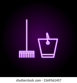 Mop and bucket neon icon. Simple thin line, outline vector of cleaning icons for ui and ux, website or mobile application
