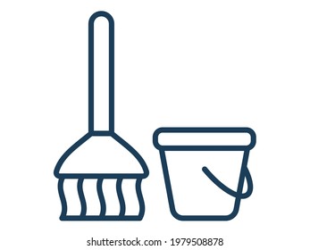 mop bucket single icon white isolated background with outline style