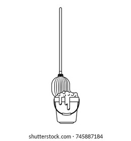 mop in bucket with soap foam in monochrome silhouette vector illustration