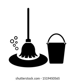 Mop and bucket vector icon isolated on white background