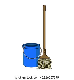 Vektorgrafik von Mop und Eimer einzeln auf weißem Hintergrund. Hausreiniger.