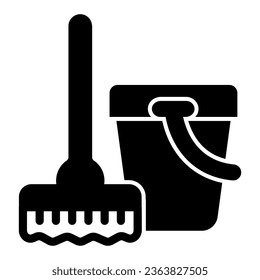 Mop and bucket of water solid icon, labour day concept, Cleaning equipment sign on white background, brush and bucket icon in glyph style for mobile concept and web design. Vector graphics