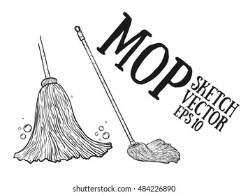 mop cartoon vector sketch , isolated on white background.