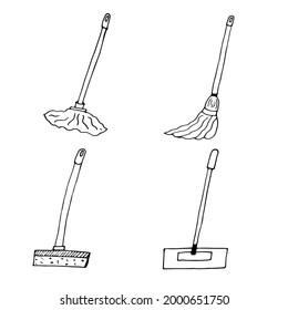 Mop cartoon vector sketch, on white background.