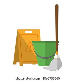 mop with caution met floor and pail object