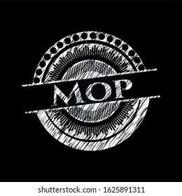 Mop chalkboard emblem written on a blackboard. Vector Illustration. Detailed.