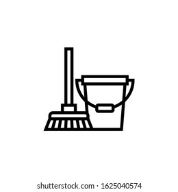Mop cleanin vector icon in outline, linear style isolated on white background