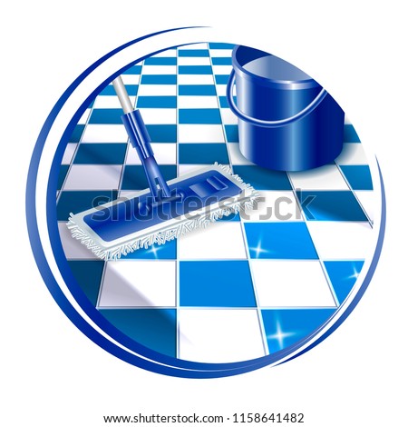 Mop cleaning dirty tiled floor to shiny icon. Insoled on white background. Vector illustration.