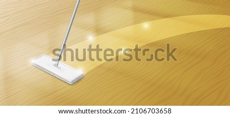 Mop cleaning dirty wood floor, household mopping, cleaning background. Imagine de stoc © 