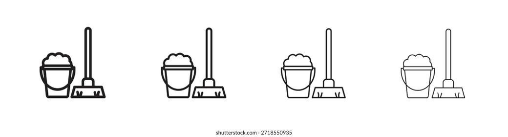 Mop cleaning icons, Set of linear icons. Black linear palm icons