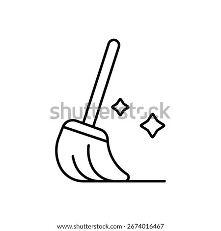 Mop Cleaning Tool Line Icon: Floor Cleaning and Housework