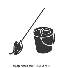 Mop Cube Icon Silhouette Illustration. Hygiene Desinfection Vector Graphic Pictogram Symbol Clip Art. Doodle Sketch Black Sign.