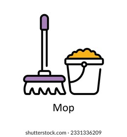 Mop Filled Outline Icon Design illustration. Home Repair And Maintenance Symbol on White background EPS 10 File