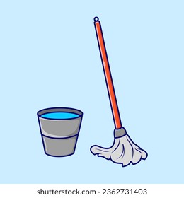 Mop Floor with Bucket Vector, Illustration, Icon Isolated