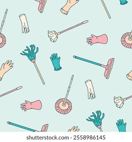 Mop Gloves Clean Vector Seamless Pattern illustration Design