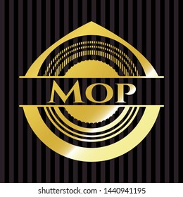 Mop gold badge. Vector Illustration. Detailed.