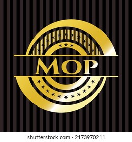 Mop, emblema brillante de oro. Ilustración vectorial. Detallado. 
