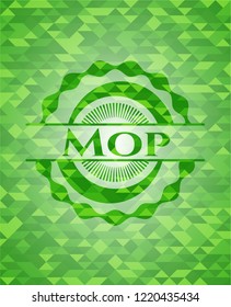 Mop green emblem. Mosaic background