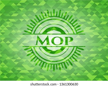 Mop green emblem with triangle mosaic background