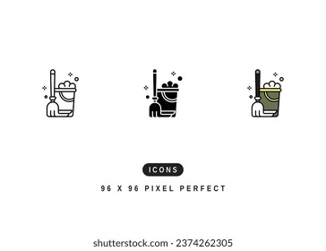 Mop Icon. Clean Floor Bucket Symbol Stock Illustration. Vector Line Icons For UI Web Design And Presentation