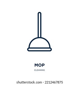 mop icon from cleaning collection. Thin linear mop, bucket, broom outline icon isolated on white background. Line vector mop sign, symbol for web and mobile