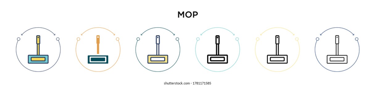 Mop icon in filled, thin line, outline and stroke style. Vector illustration of two colored and black mop vector icons designs can be used for mobile, ui, web