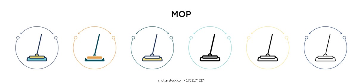 Mop icon in filled, thin line, outline and stroke style. Vector illustration of two colored and black mop vector icons designs can be used for mobile, ui, web