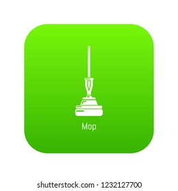 Mop icon green vector isolated on white background