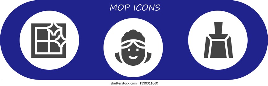 mop icon set. 3 filled mop icons.  Simple modern icons about  - Clean window, Maid, Dustpan