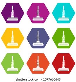 Mop icons 9 set coloful isolated on white for web