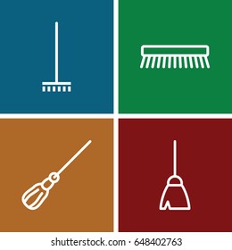 Mop icons set. set of 4 mop outline icons such as broom, mop