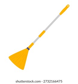 Mop on long handle. Yellow mop with large aluminum handle for cleaning rooms, offices and homes. Vector illustration.