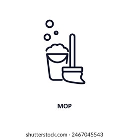 mop outline icon.  Thin line icon from cleaning collection. Editable vector isolated on white background