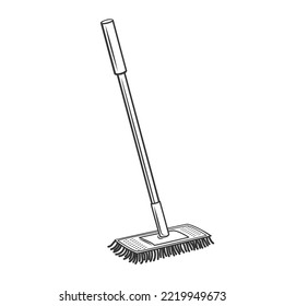 Mop outline icon vector illustration. Line hand drawn wet floor cleaning tool with handle to clean or wash toilet, kitchen or bathroom with water and antiseptic detergent cleaner, plastic mop for maid