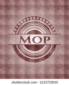 Mop red seamless emblem with geometric pattern background.