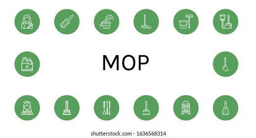 mop simple icons set. Contains such icons as Housekeeper, Toilet brush, Cleaning, Mop, Broom, Maid, Cleaning brush, Cleaner, can be used for web, mobile and logo