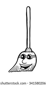 Mop with smile, vector illustration, coloring book