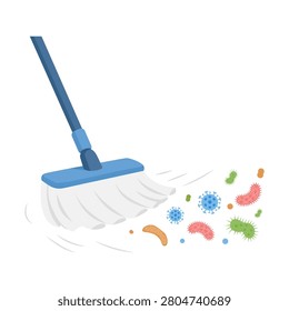 Mop Sweeping Away Germs.Household implement from dust and dirt. Vector illustration