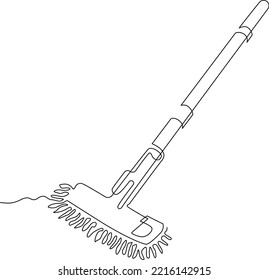 Mit Teleskopgriff und Mikrofaserdüse bewegen. Zur Reinigung von Nasshäusern. Durchgehende Zeilenzeichnung. Vektorgrafik.