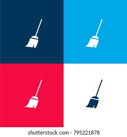 Mop tool to clean floors four color material and minimal icon logo set in red and blue