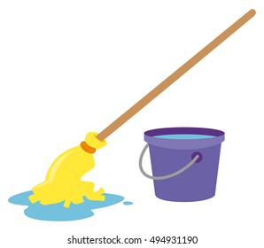 Mop and water bucket illustration