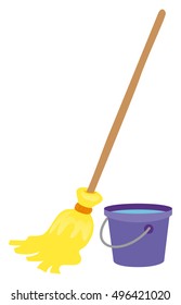 Mop and water bucket illustration