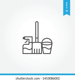 Mop, water bucket, spray vector icon, simple mop, water bucket, spray sign.
